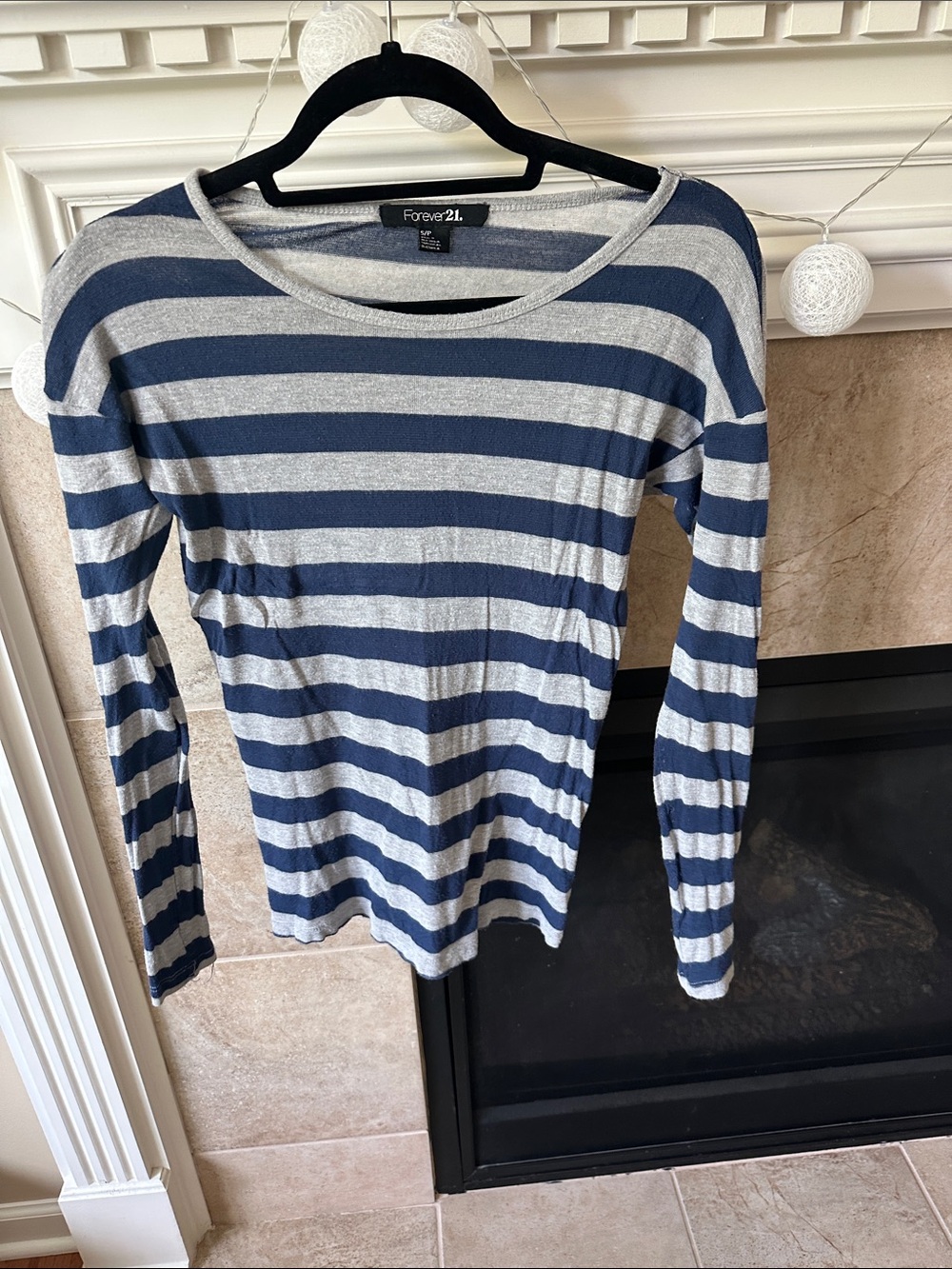 Navy and Gray Striped Long Sleeve Top